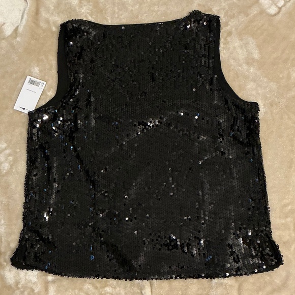 NWT Nine West Black Sequin V-Neck Lined Sleeveless Top Petite Medium PM - Picture 2 of 6